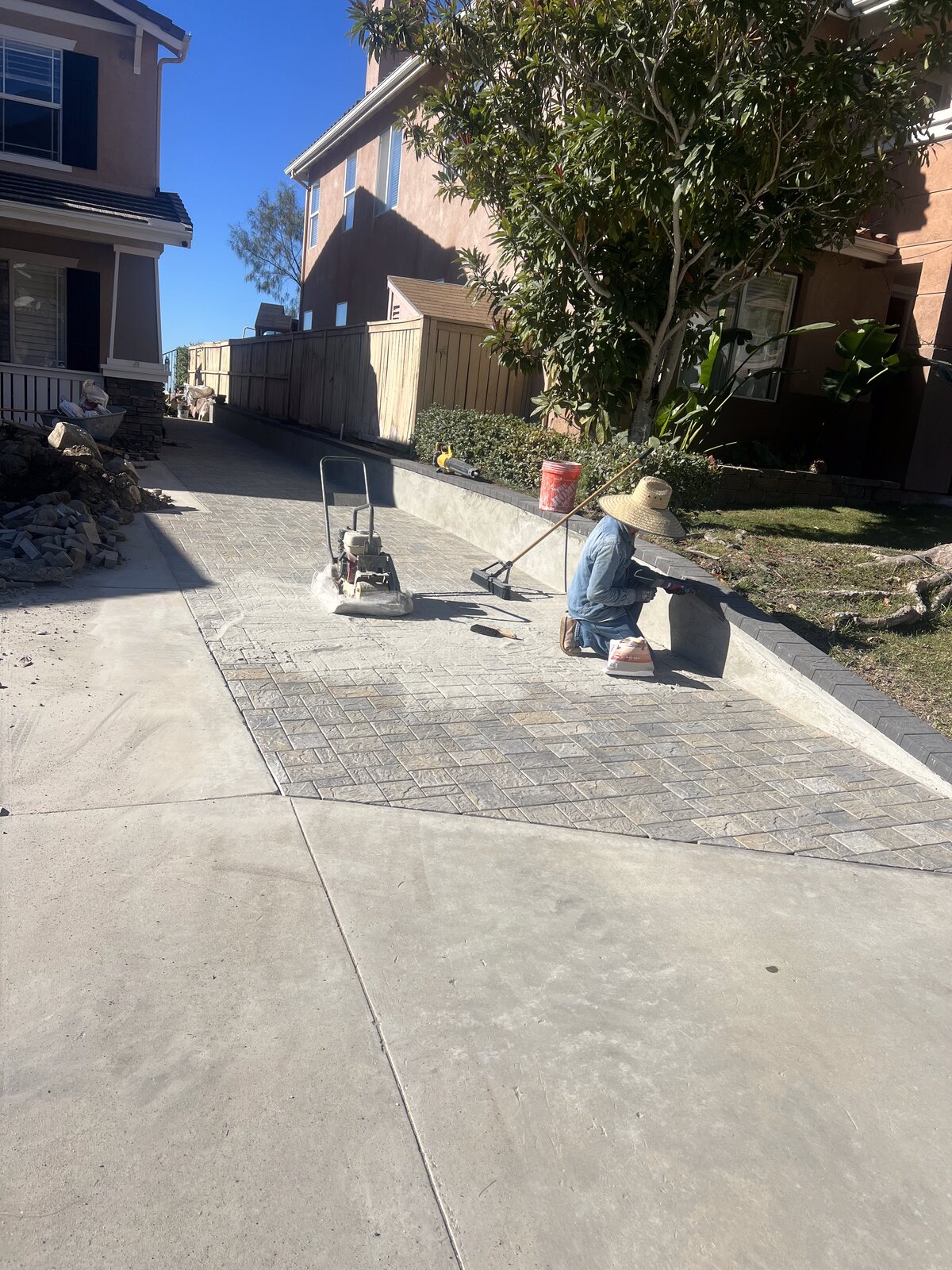 Patio sections being laid