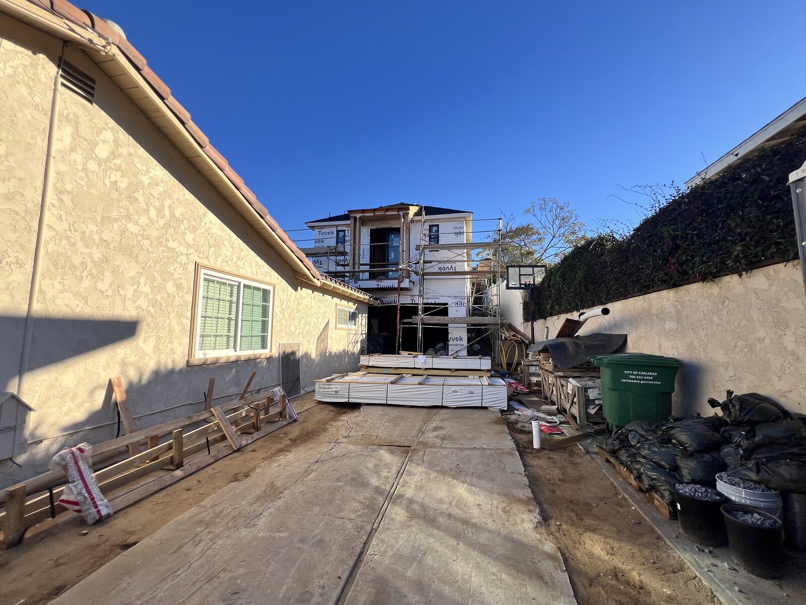 Exterior framing with scaffolding